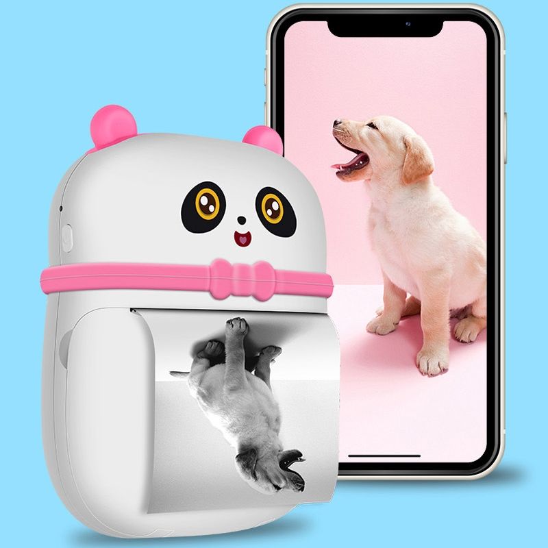 Panda Mini Thermal Printer Pocket Student Homework Mistakes Collections Printer Bluetooth Photo Printer(English Version Pink)