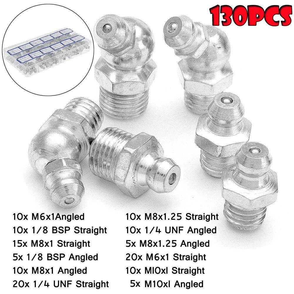 130Pcs Hydraulic Grease Nipples Galvanized Metal Grease