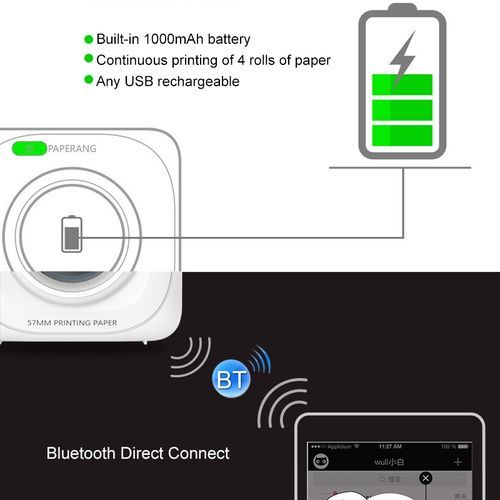 Portable ABS Bluetooth 4.0 Printer Thermal Photo Phone Wireless Connection Printer