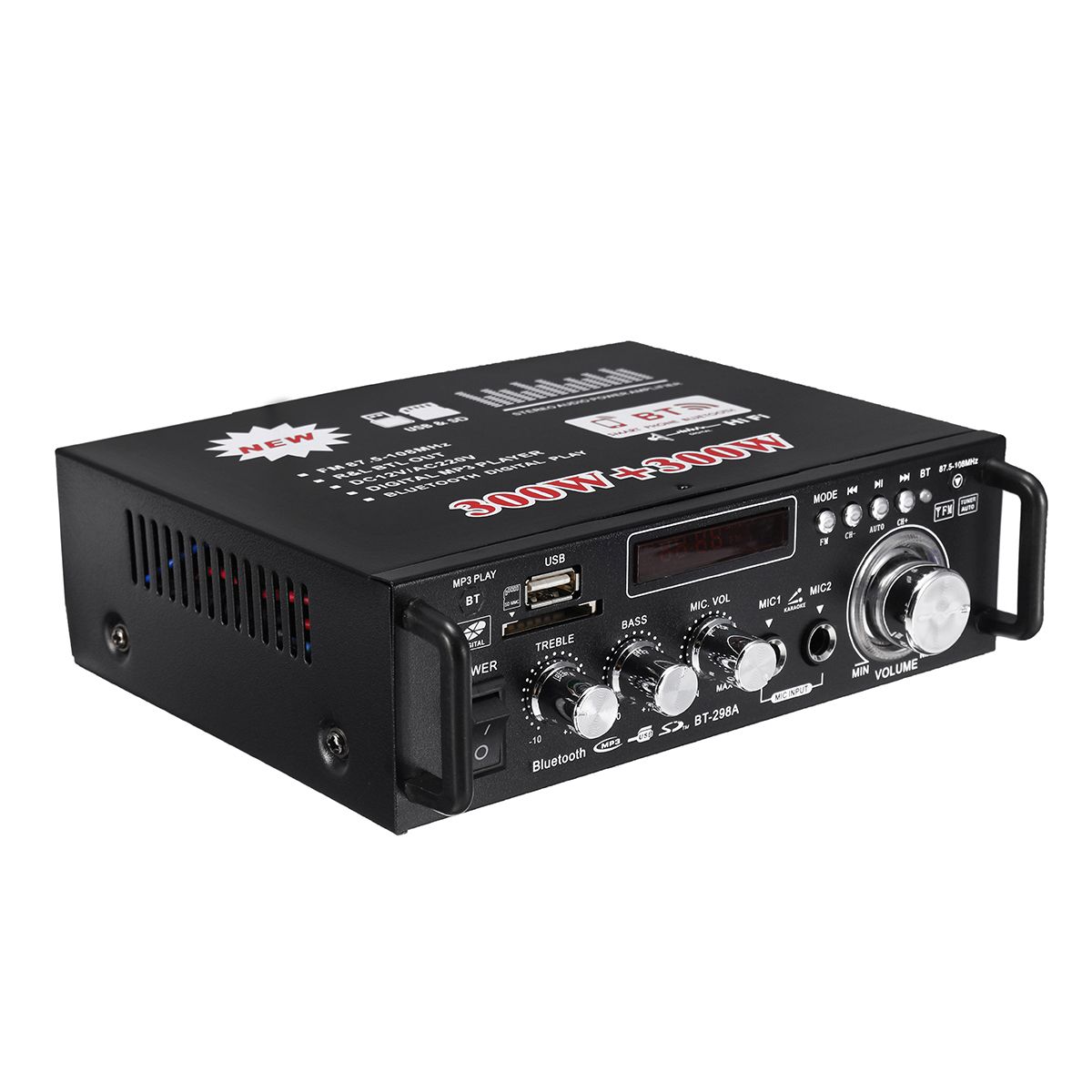 12V/220V 600W Car HIFI Amplifier Audio Stereo Power Bluetooth FM Radio 2CH Home Theater Amplifiers Mini Amplificador Audio