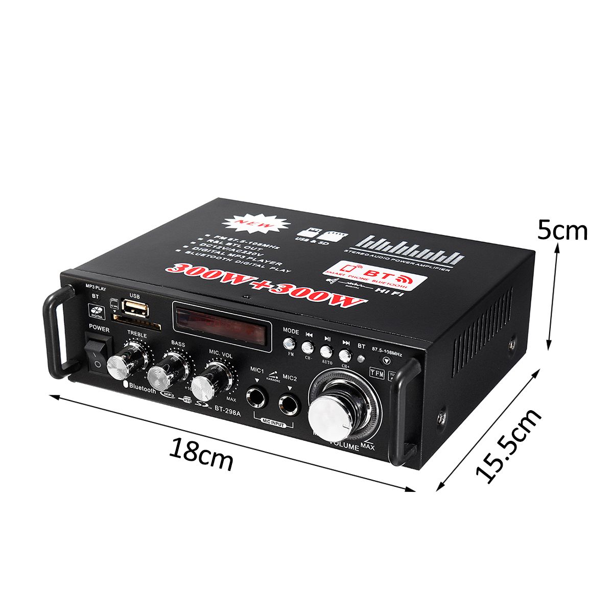 12V/220V 600W Car HIFI Amplifier Audio Stereo Power Bluetooth FM Radio 2CH Home Theater Amplifiers Mini Amplificador Audio