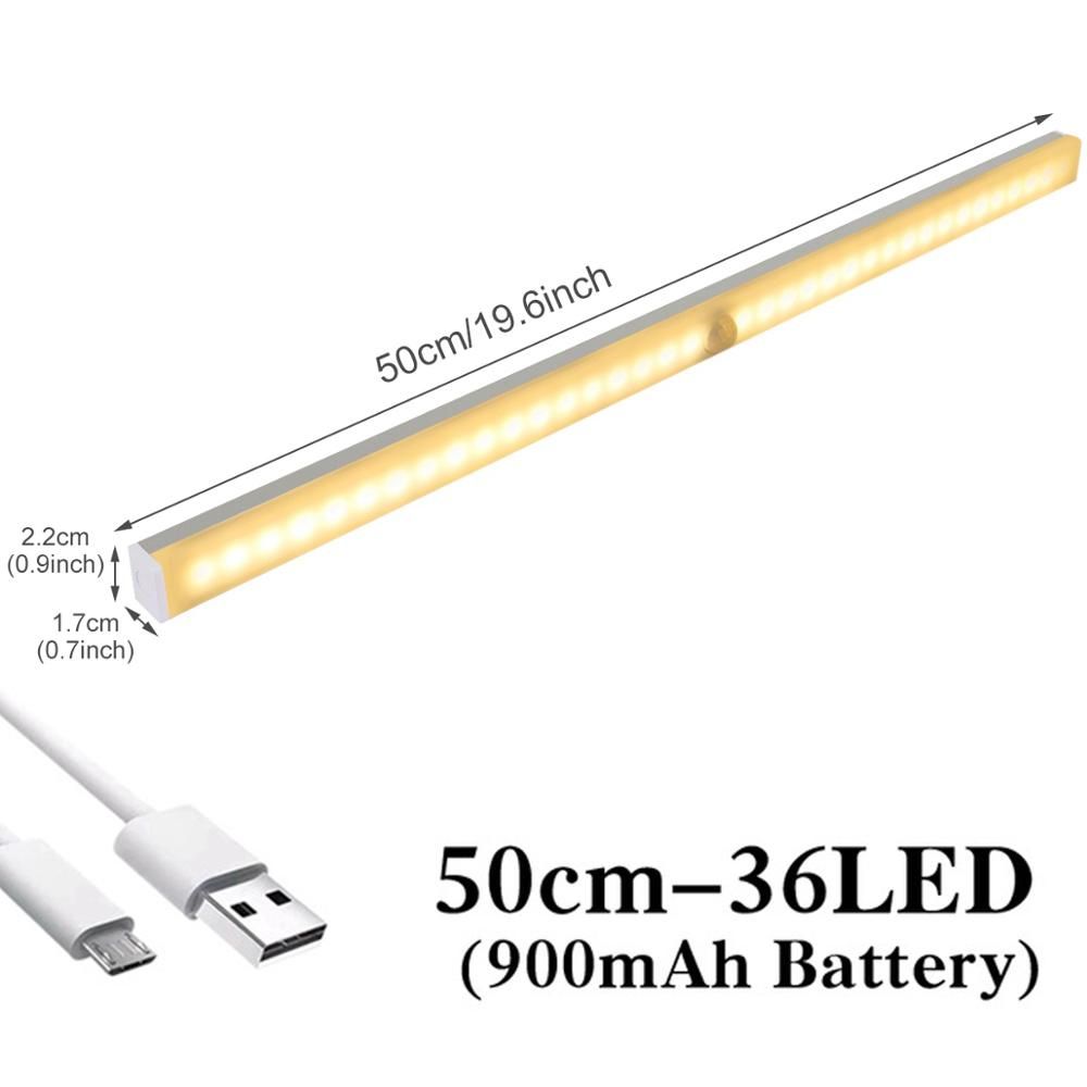 USB/Battery Led Night Light Motion Sensor Under Cabinet Light For Bedroom Wardrobe Kitchen Staircase Closet Led Sensor Light--USB 50 Cm