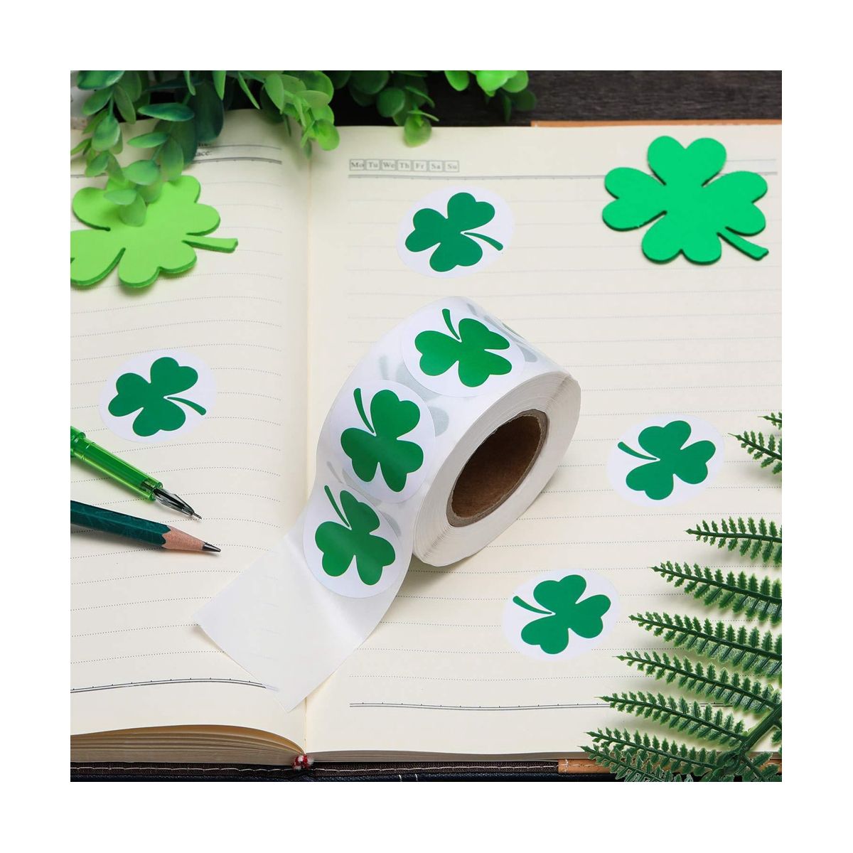 500 Pieces St 's Day Stickers Shamrock Roll Stickers 1-12 Inch Adhesive Label for Decoration and Craft