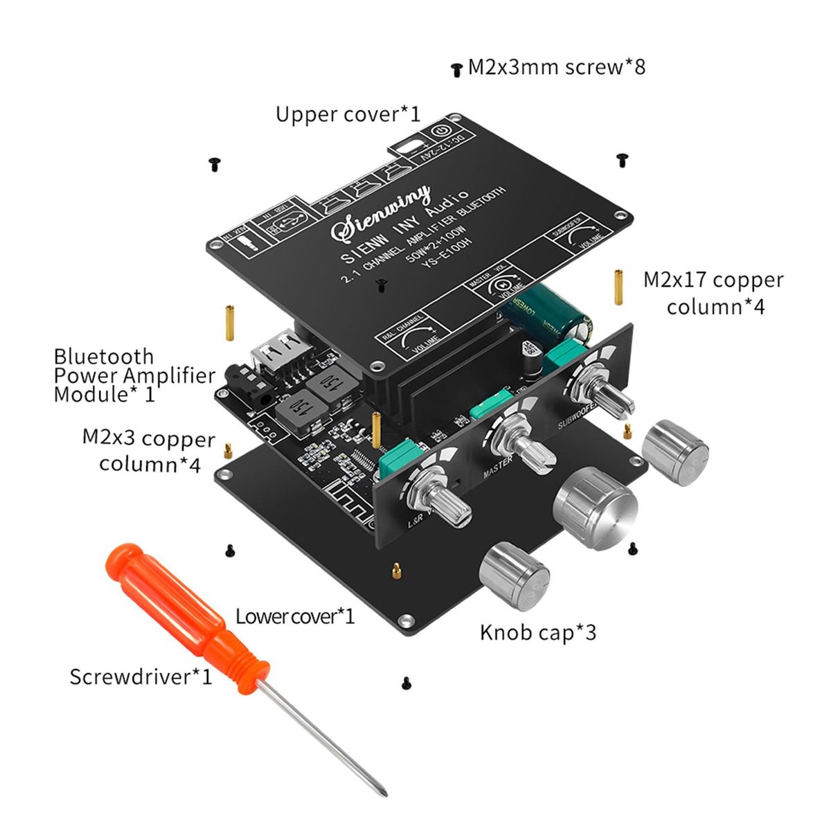 YS-E100H 2.1 Channel Bluetooth Audio Amplifier Module 50Wx2 +100W High Low Tone Subwoofer Power Amplifier Board DC9-24V
