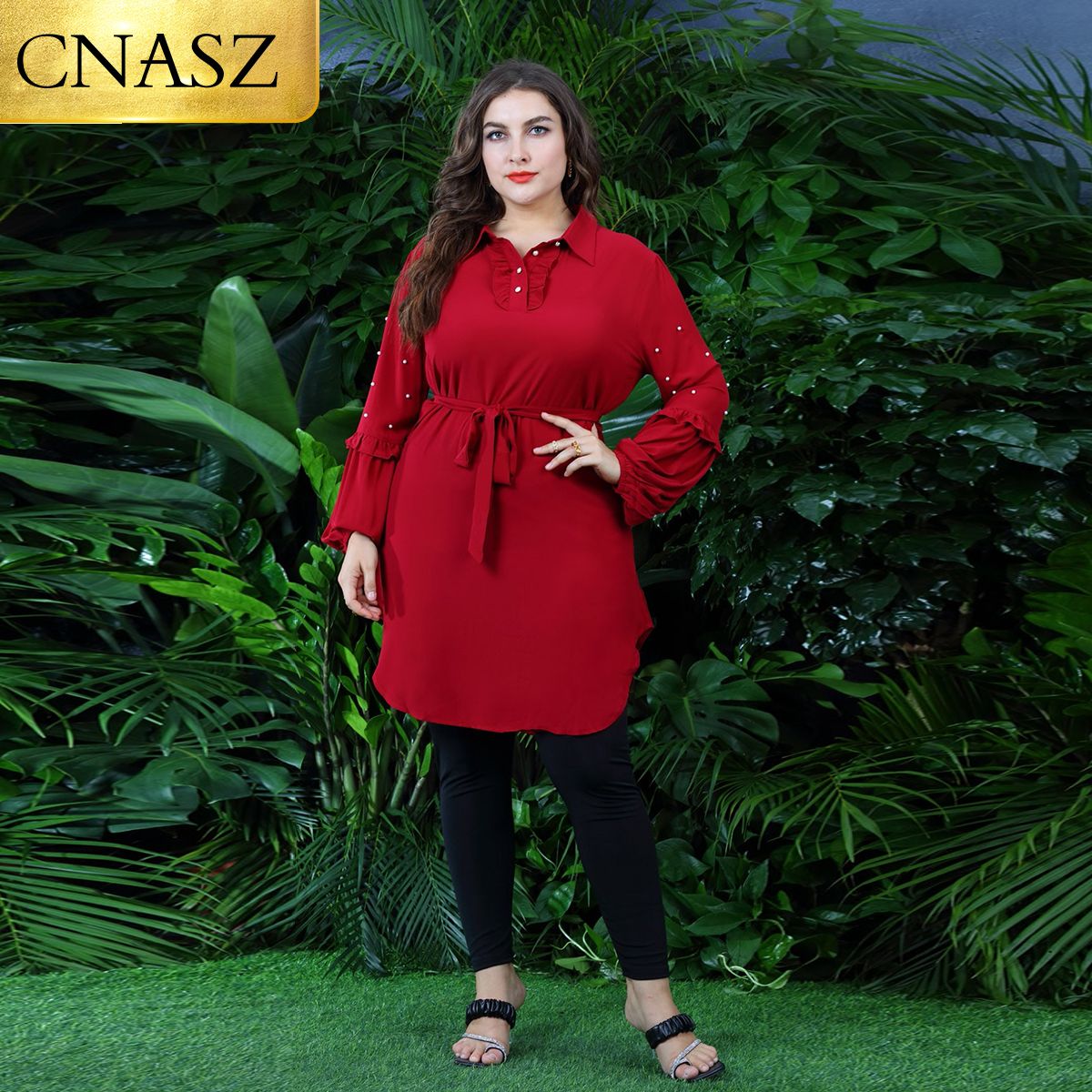 Muslim Tops Long Sleeve Chiffon Tops Islamic Clothing Women Plus Size-Red