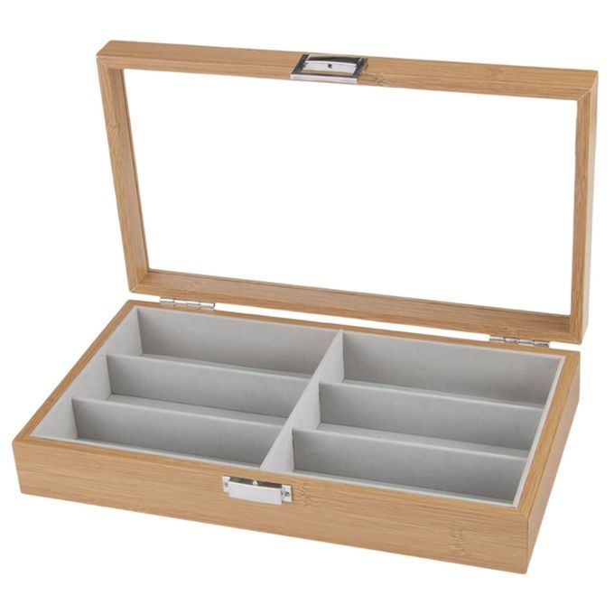 6 Grids Sunglasses Display Storage Box Wooden Eyeglasses Holder Clear