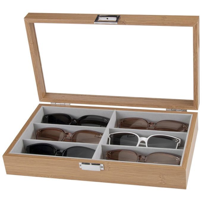 6 Grids Sunglasses Display Storage Box Wooden Eyeglasses Holder Clear