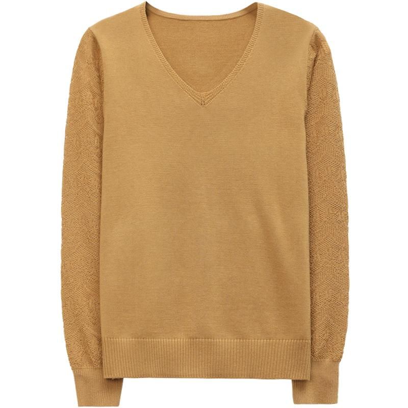 Temperament Sweater Women's Spring 2023 New Lace Long Sleeve Knit V-Neck Thin Hollow Bottom Sweater