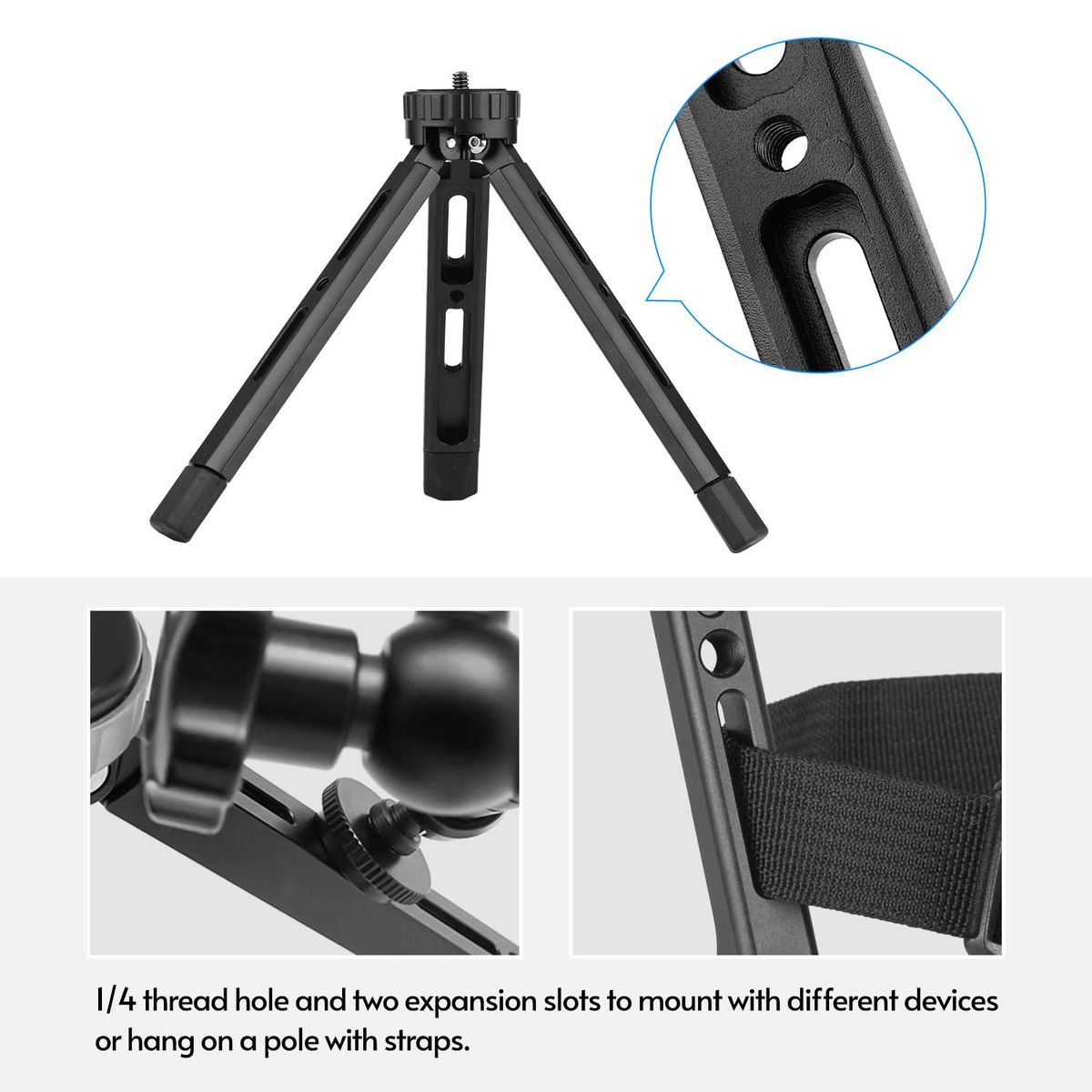 Tabletop Folding Tripod Aluminum Alloy With 1/4 Screw Mount Function Leg Design for DSLR Camera Smartphone LED Light Stabilizer Max. Load 15KG