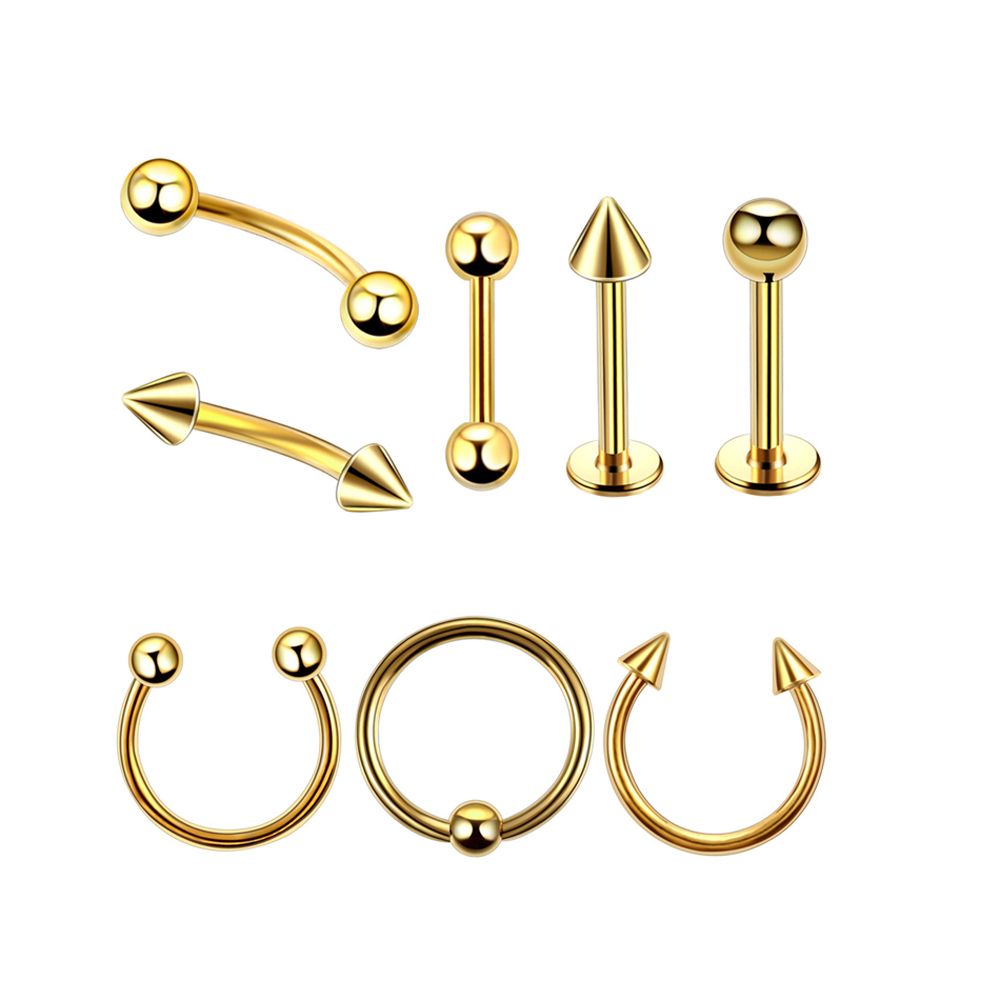 8 Piece Lip Ear Ring Stud Body Piercing Jewelry-Golden