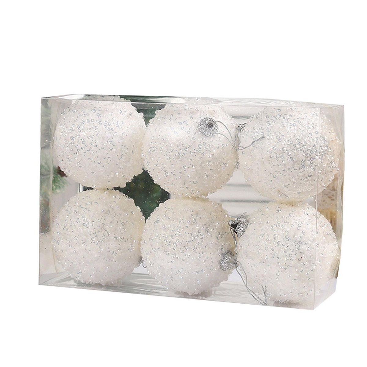 6Pcs Xmas Balls Decor Christmas Ball with Rope White