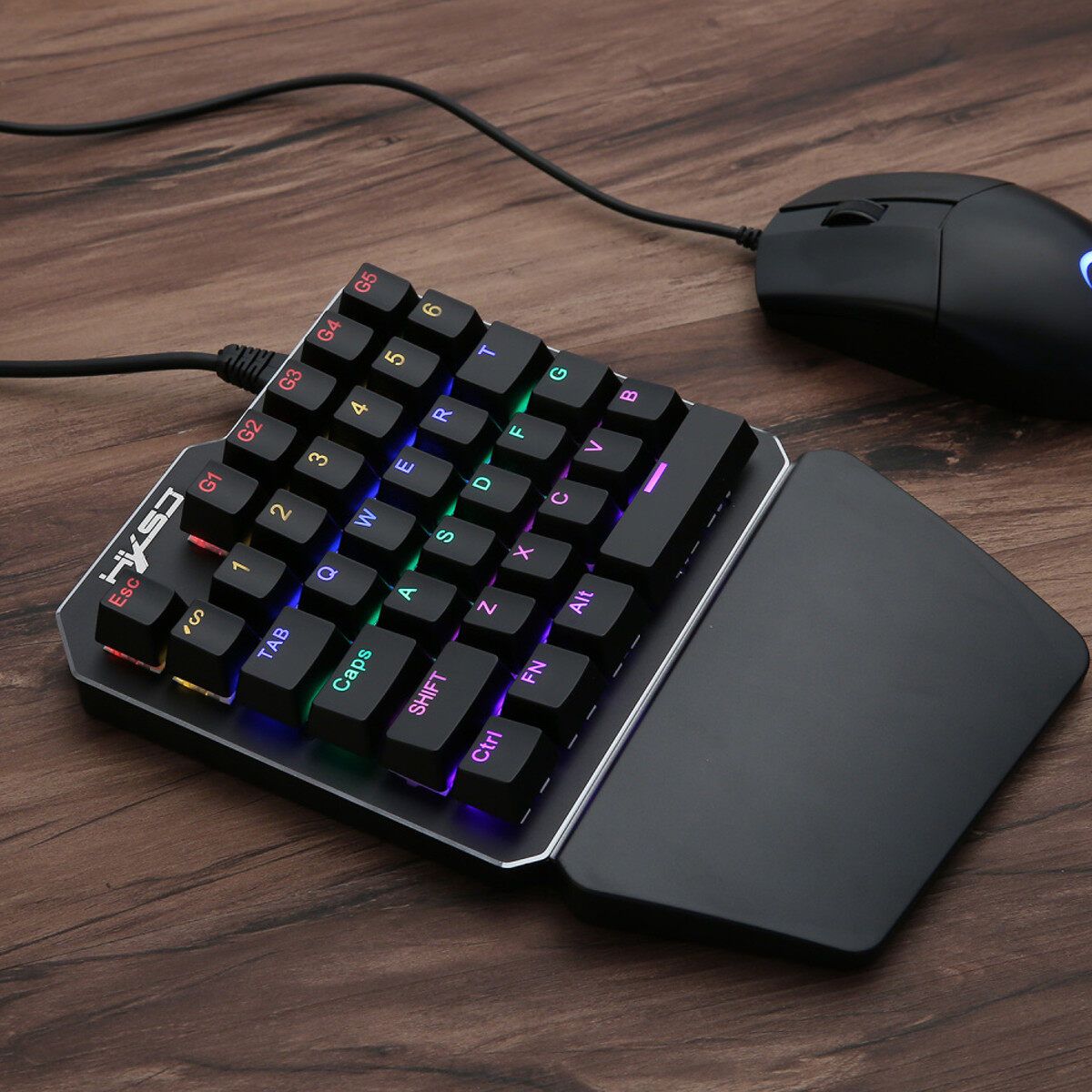 One-Handed RGB Backlight Mechanical Gaming Keyboard 35-keys USB Wired For PC Gamer Mobile Game Black