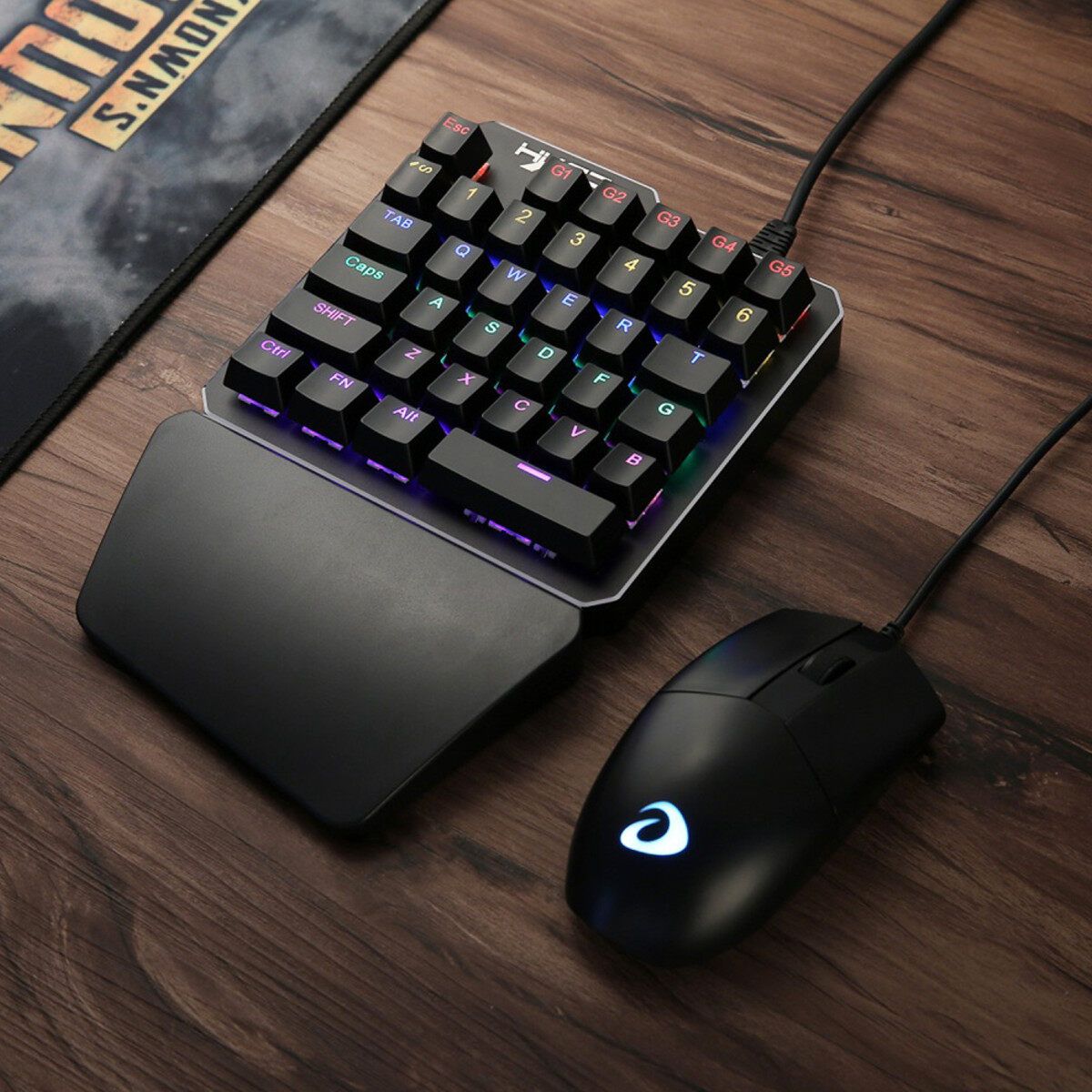 One-Handed RGB Backlight Mechanical Gaming Keyboard 35-keys USB Wired For PC Gamer Mobile Game Black