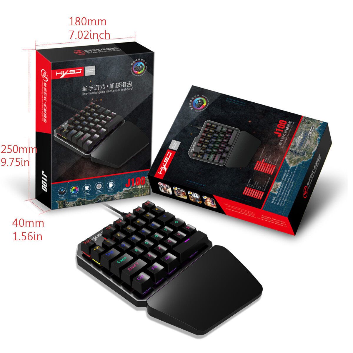 One-Handed RGB Backlight Mechanical Gaming Keyboard 35-keys USB Wired For PC Gamer Mobile Game Black