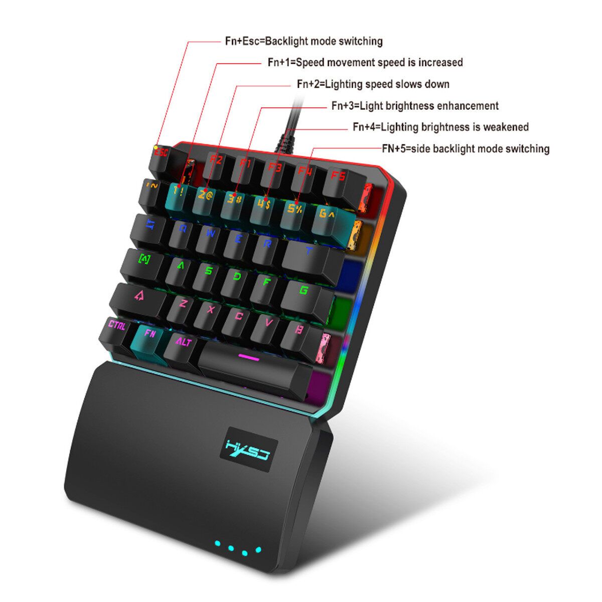 One-Handed RGB Backlight Mechanical Gaming Keyboard 35-keys USB Wired For PC Gamer Mobile Game Black