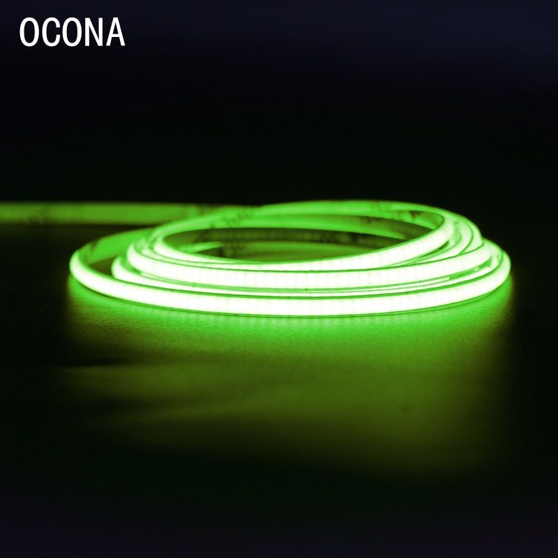 DC 12V 24V Super Thin 4mm Color COB LED Strip Lights For Room Decor Wall Car Frame 480LEDs Blue/Pink/Red LED Tape Ribbon 12 Volt-Green-3m-12V-