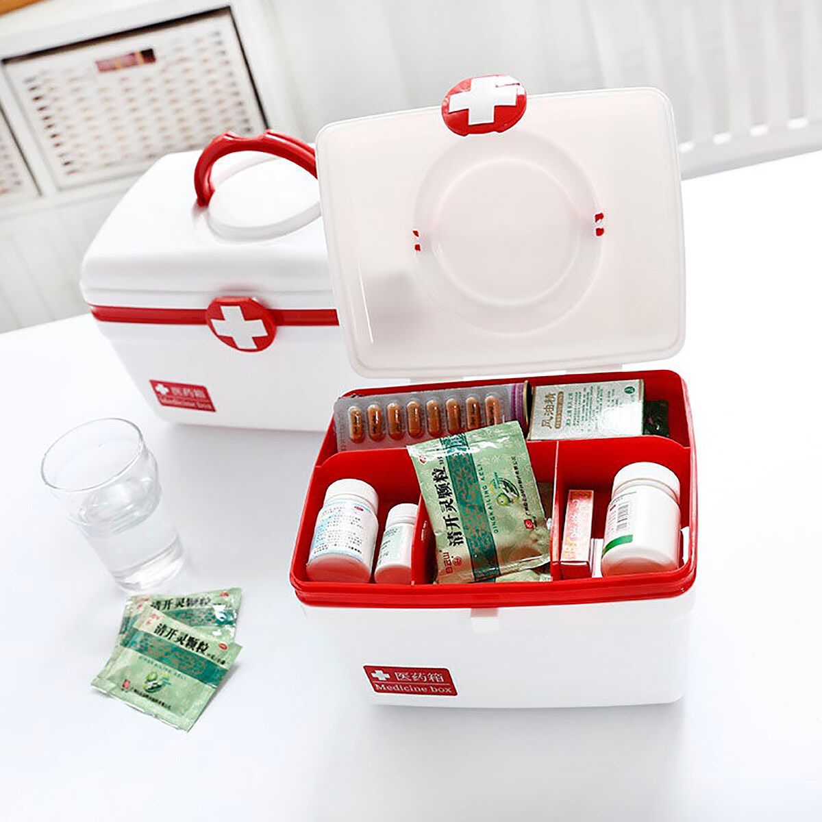 Medicine Box Family Cases Plastic L Storage Box Small Red