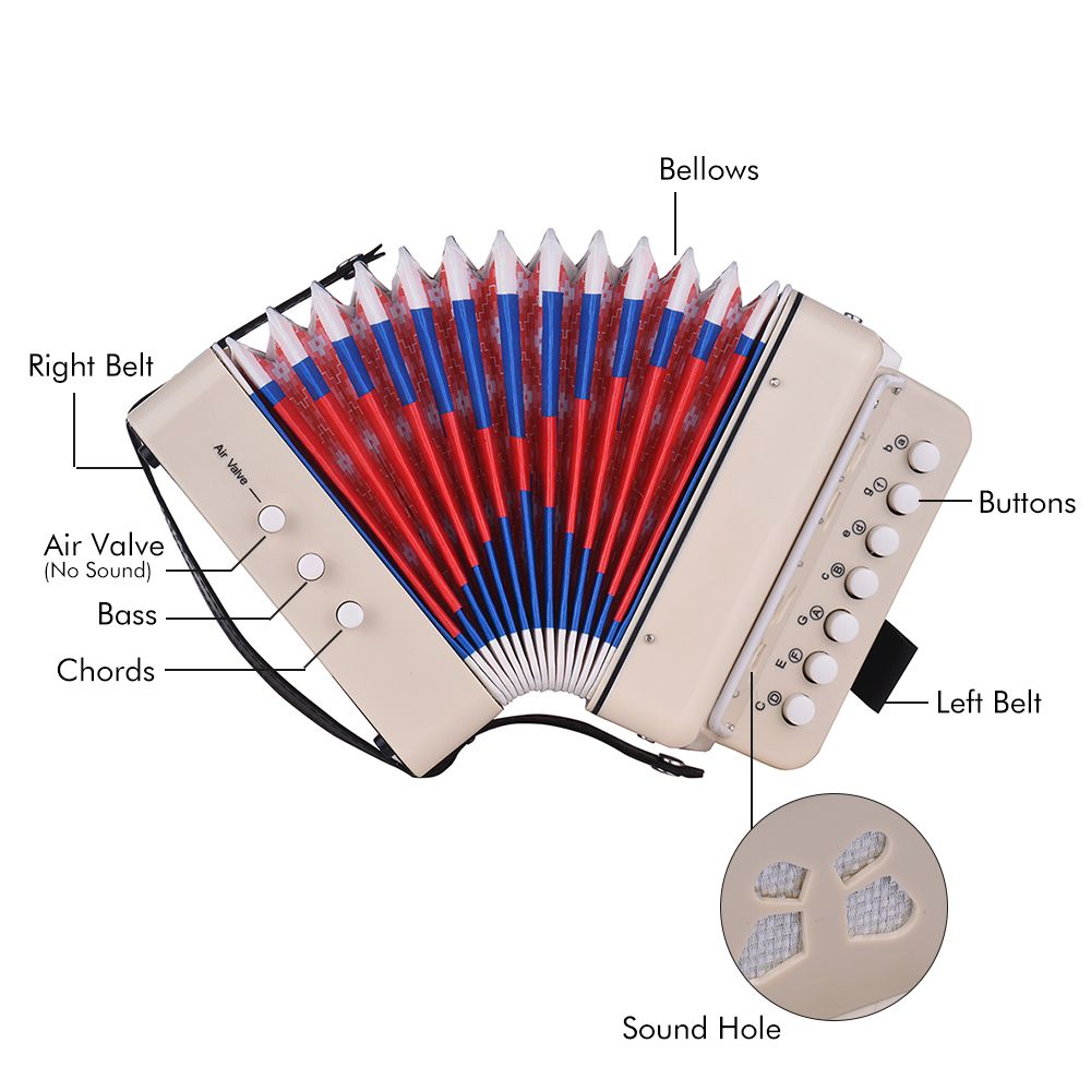 Mini 10-Button Kids Accordion Toy Supports Bass Chords 14