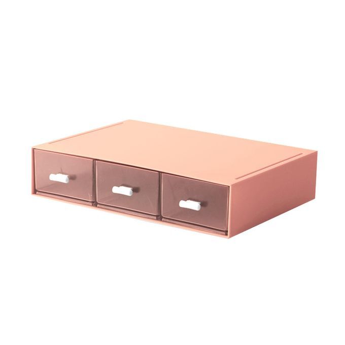 Desktop Drawer Storage Box Bathroom Supplies Coral Pink 3 Grid