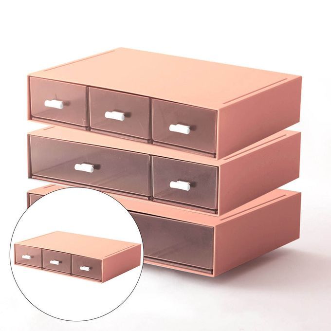 Desktop Drawer Storage Box Bathroom Supplies Coral Pink 3 Grid