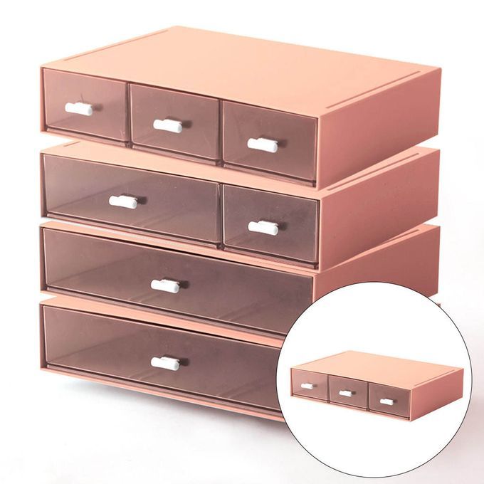 Desktop Drawer Storage Box Bathroom Supplies Coral Pink 3 Grid