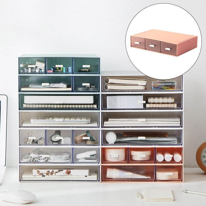 Desktop Drawer Storage Box Bathroom Supplies Coral Pink 3 Grid