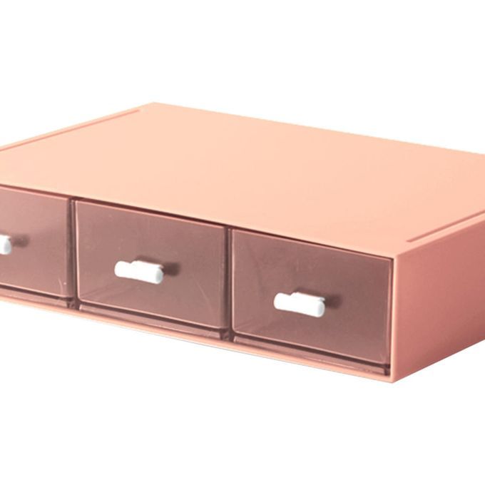 Desktop Drawer Storage Box Bathroom Supplies Coral Pink 3 Grid