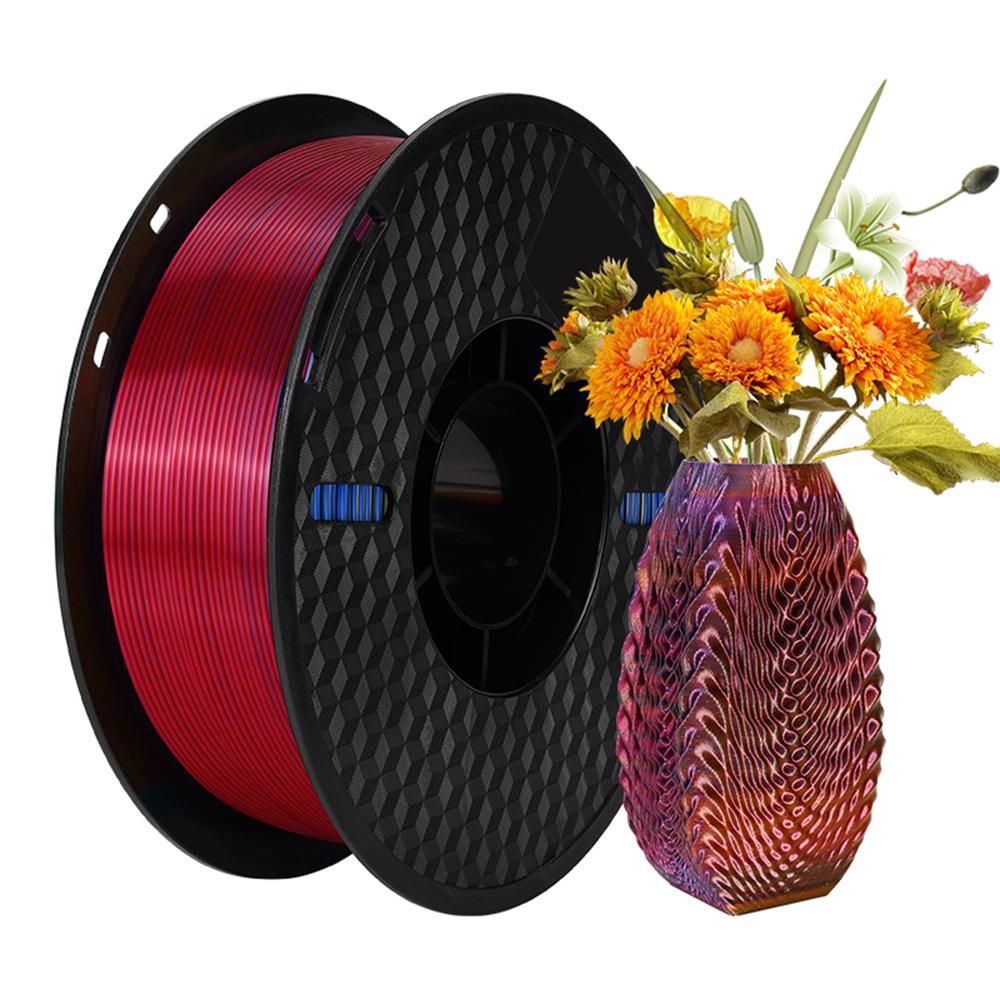 KINGROON 3D Printer PLA Filament 1KG 1.75mm Triple Color Silk PLA Filament 3D Printing Material Degradable Eco- friendly Spool Dimensional Accuracy +/-0.03mm Standard 1 Roll - Silver Red Gold Blue