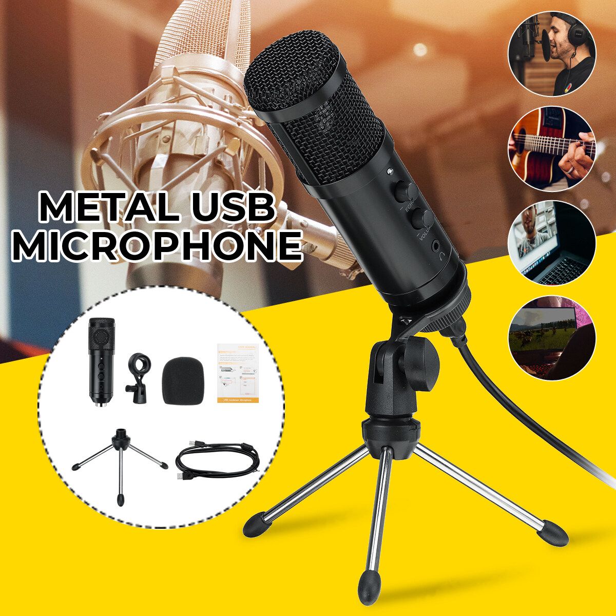 BM800 Studio Recording Condenser Podcast Kaorake Microphone Mic Kit Set Bm800 Professional Usb Radio Desktop For Pc Computer Black