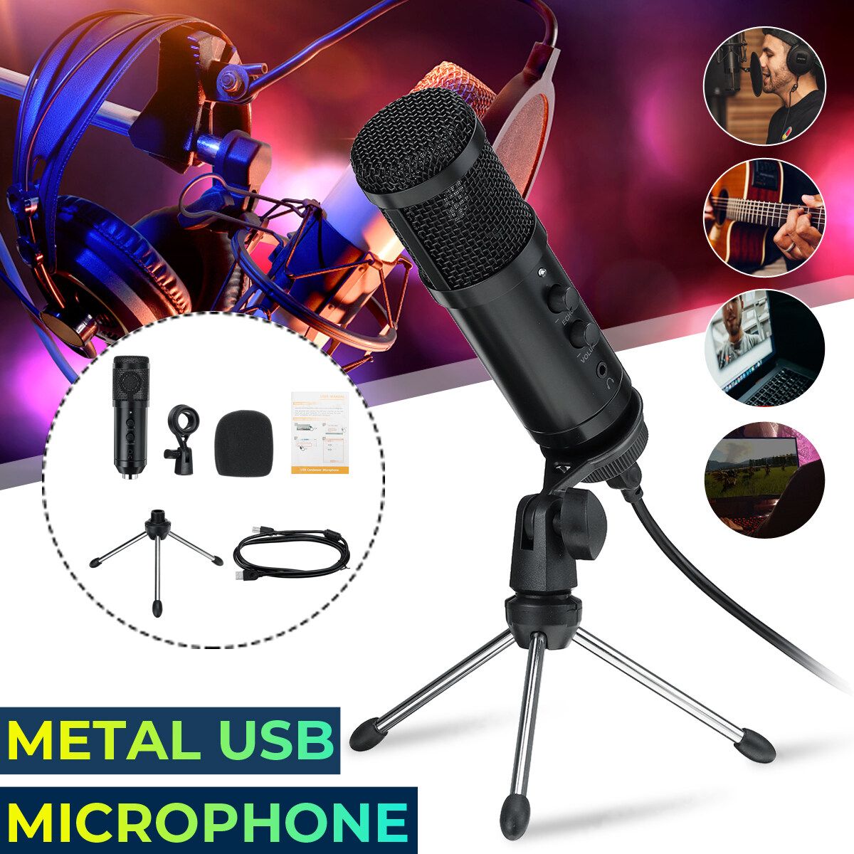 BM800 Studio Recording Condenser Podcast Kaorake Microphone Mic Kit Set Bm800 Professional Usb Radio Desktop For Pc Computer Black