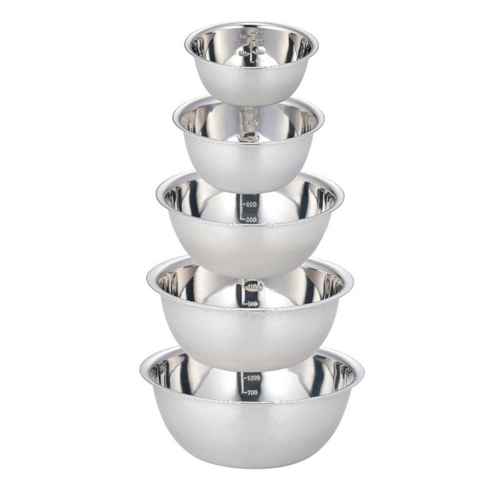 5Pcs Stainless Steel Nesting Mixing Bowls Kitchen-Silver