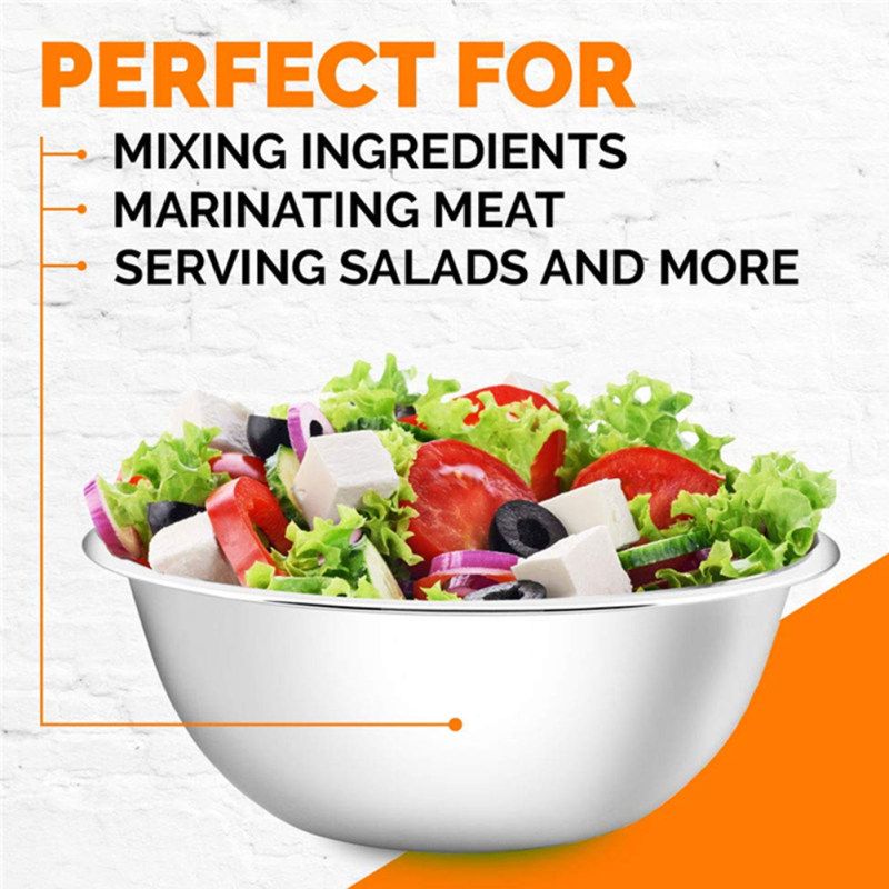5Pcs Stainless Steel Nesting Mixing Bowls Kitchen-Silver