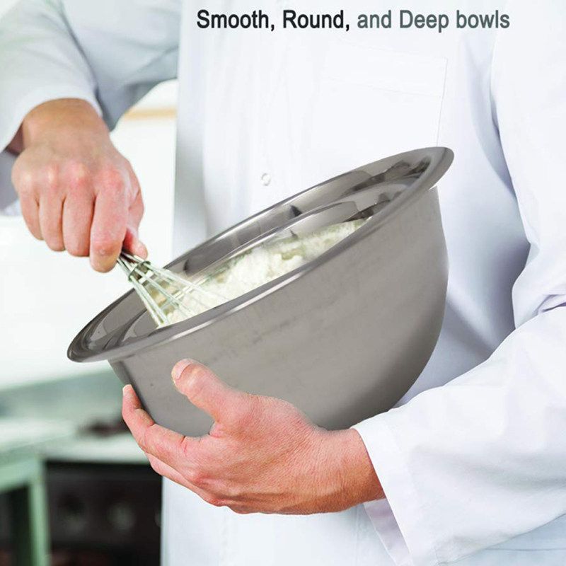 5Pcs Stainless Steel Nesting Mixing Bowls Kitchen-Silver