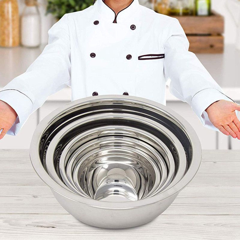 5Pcs Stainless Steel Nesting Mixing Bowls Kitchen-Silver