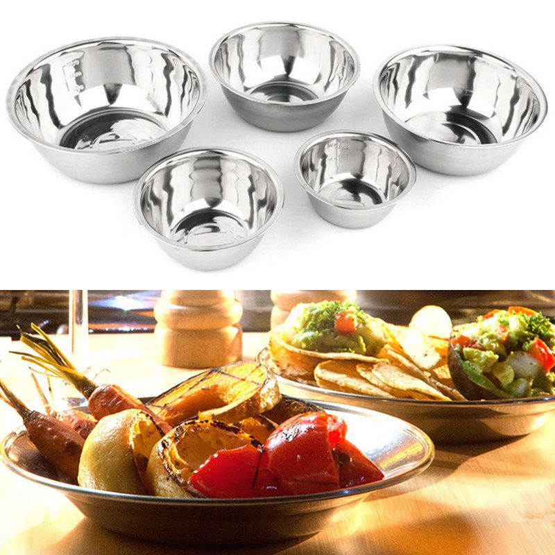 5Pcs Stainless Steel Nesting Mixing Bowls Kitchen-Silver