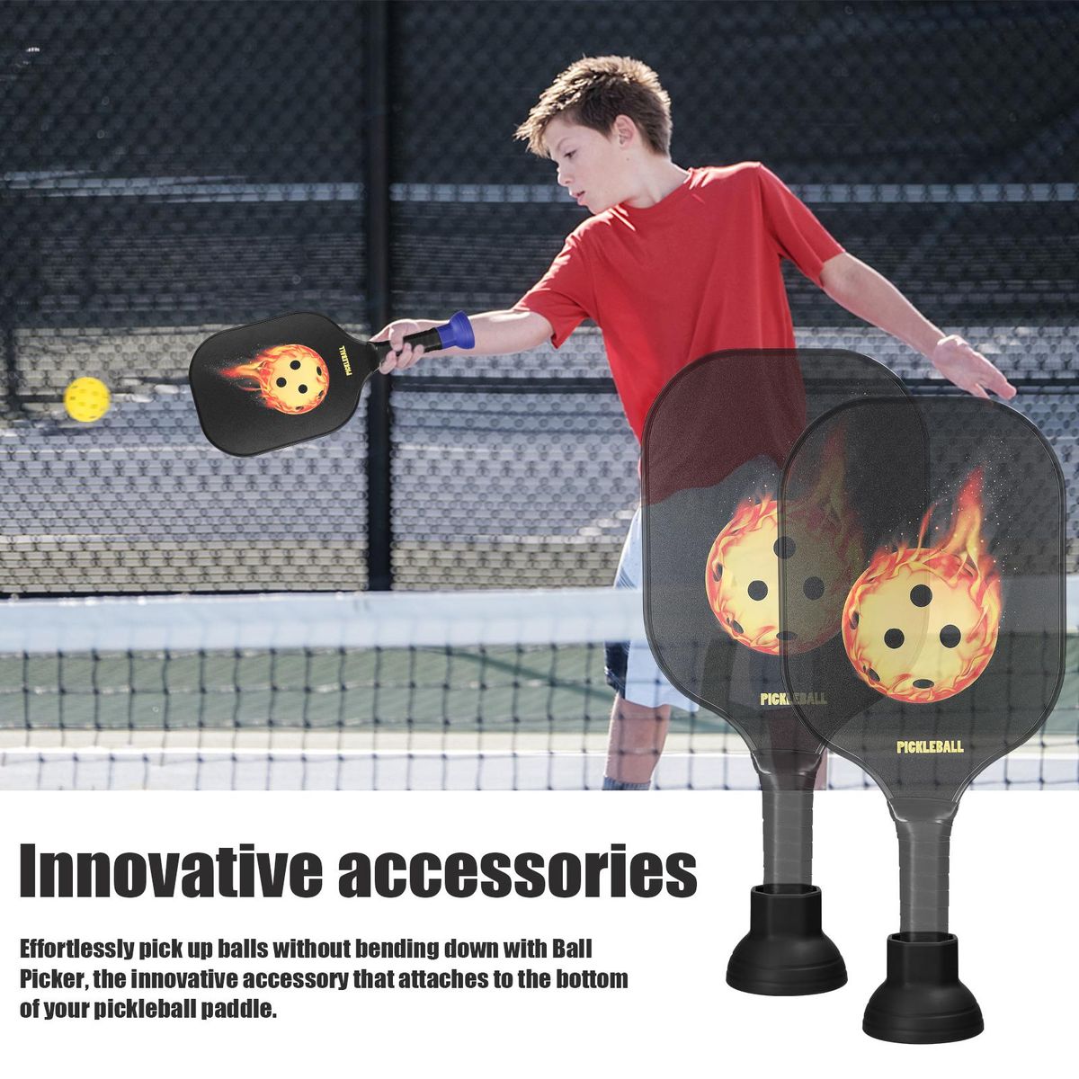 Silicone Pickleball Ball Retriever 2pcs Pick Up Pickleball Balls Tool Set Pickleball Paddle Bottom Attachement Ball Picker Kit