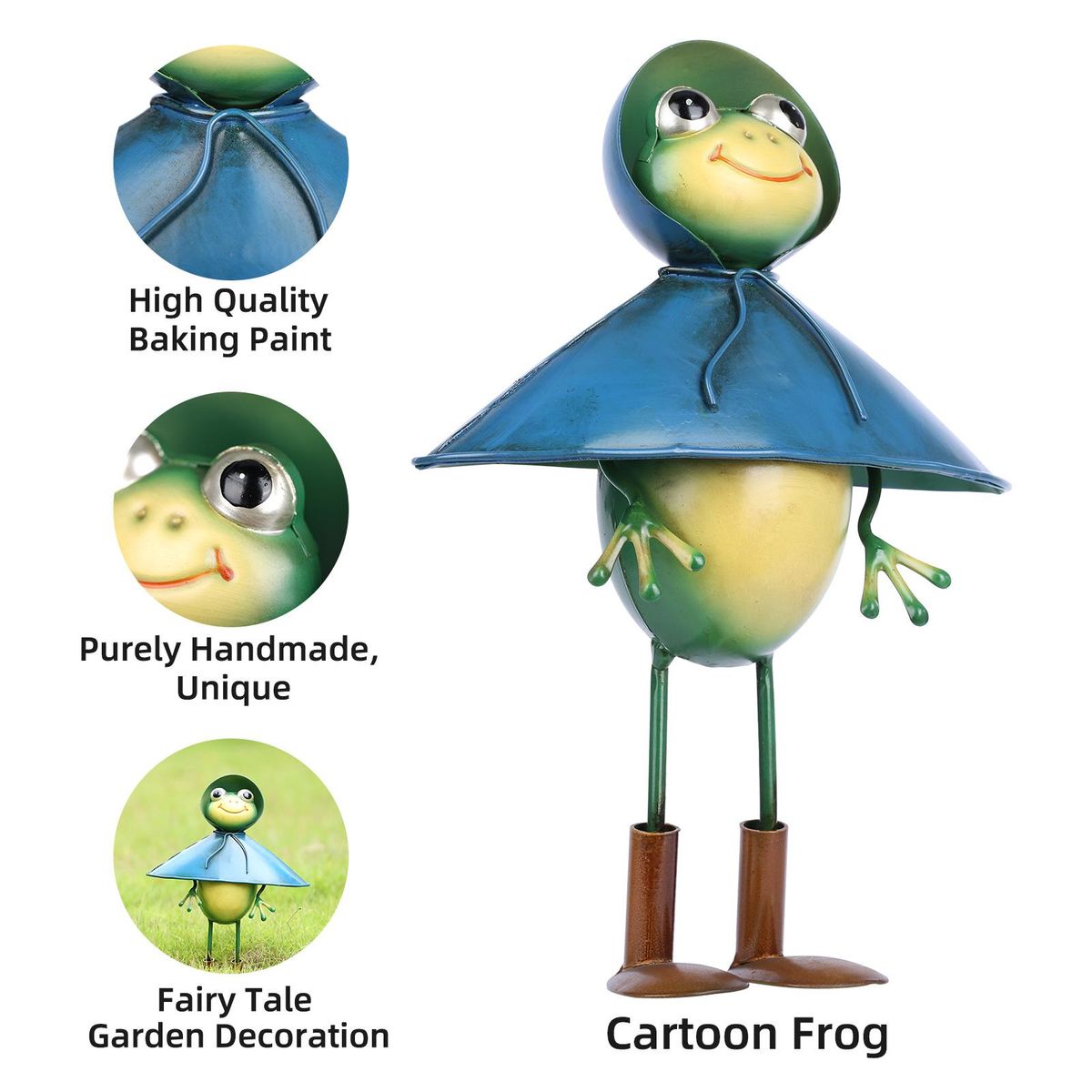 Tomfeel Cartoon Frog Sculpture Frog with Umbrellas Frog in Raincoat Metal Sculpture Iron Animal Sculpture Garden Furnishing Home Desk Ornament
