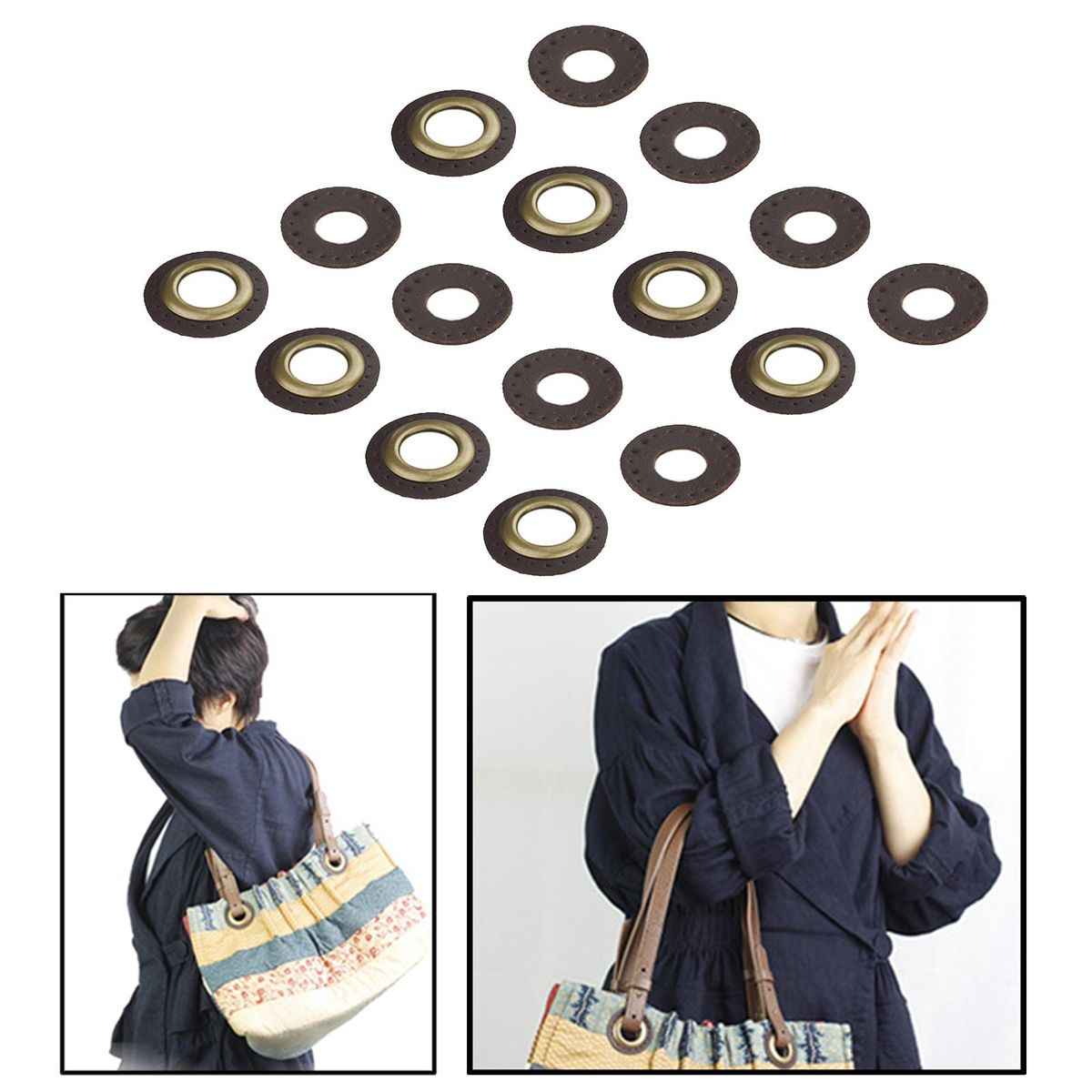 Grommets Eyelets Set, PU Leather Grommets, Sew On  Dark Brown