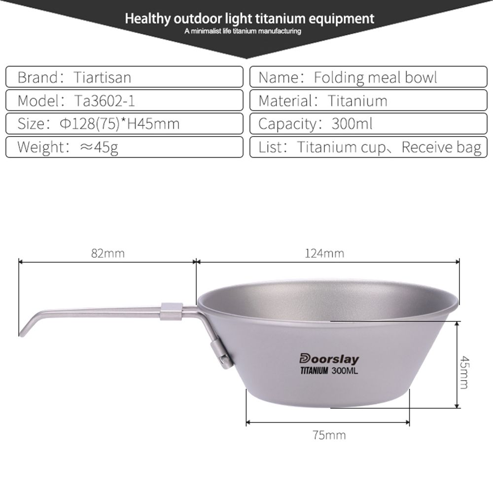 Doorslay 300ml/450ml Titanium Bowl Ultralight Camping Dinner