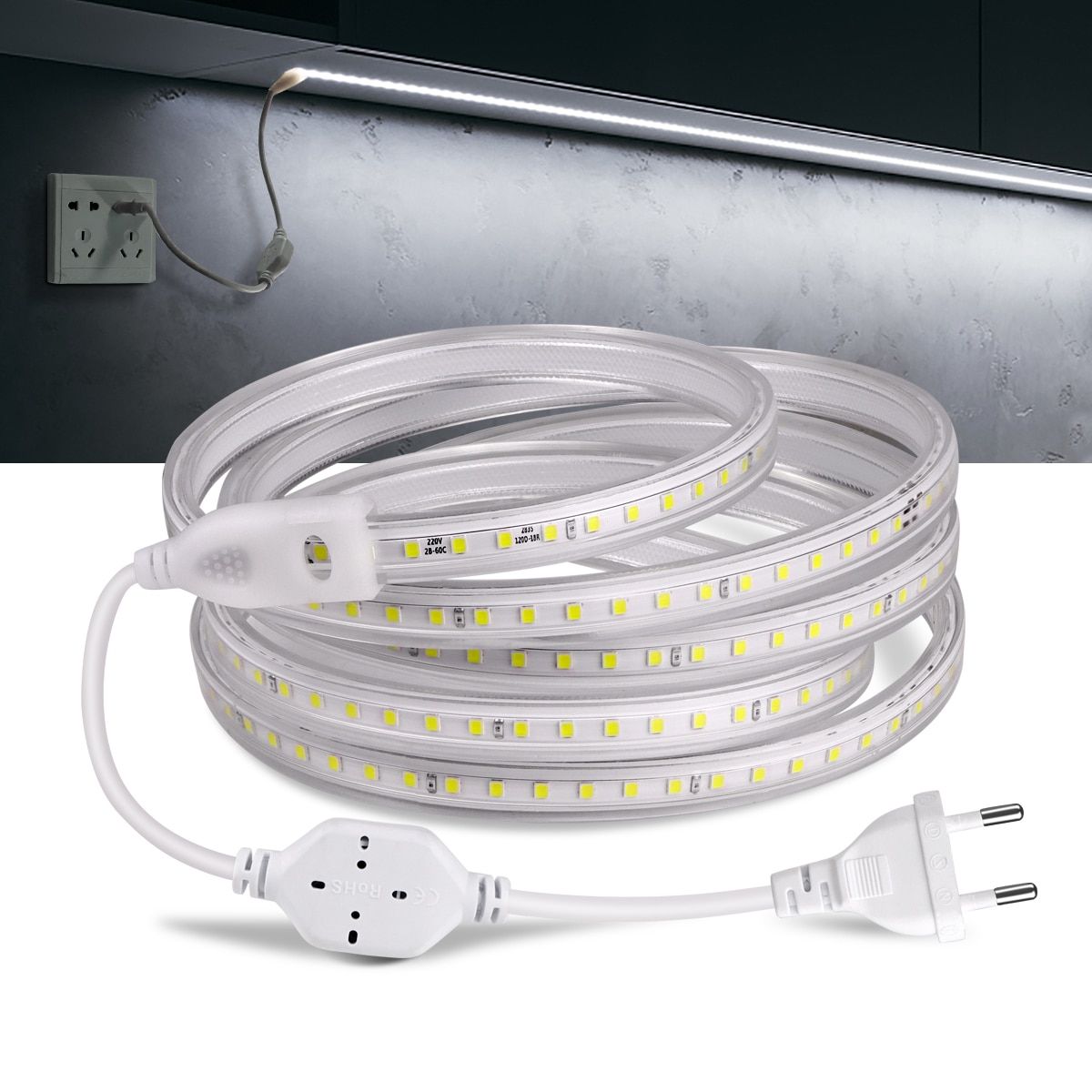 High Quality AC 110V 220V LED Strip Lights 2835SMD 120LEDs/m Flexible Outdoor Lamp Waterproof LED Tape With EU/US Power Plug-Warm White-EU Power Plug 220V-3M-
