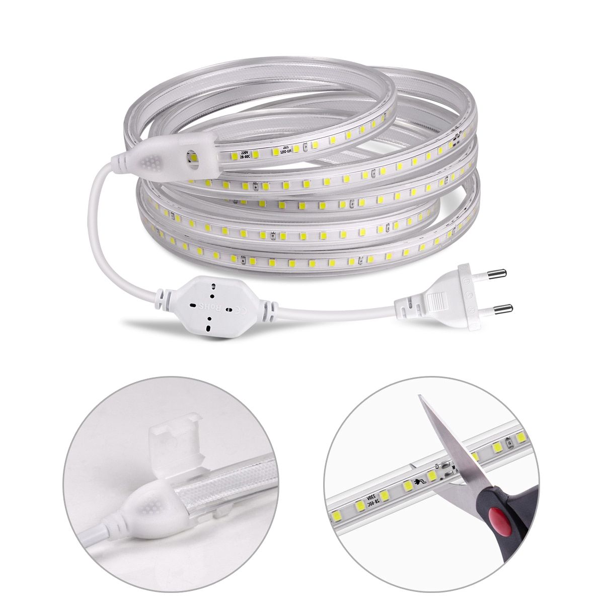 High Quality AC 110V 220V LED Strip Lights 2835SMD 120LEDs/m Flexible Outdoor Lamp Waterproof LED Tape With EU/US Power Plug-Warm White-EU Power Plug 220V-3M-