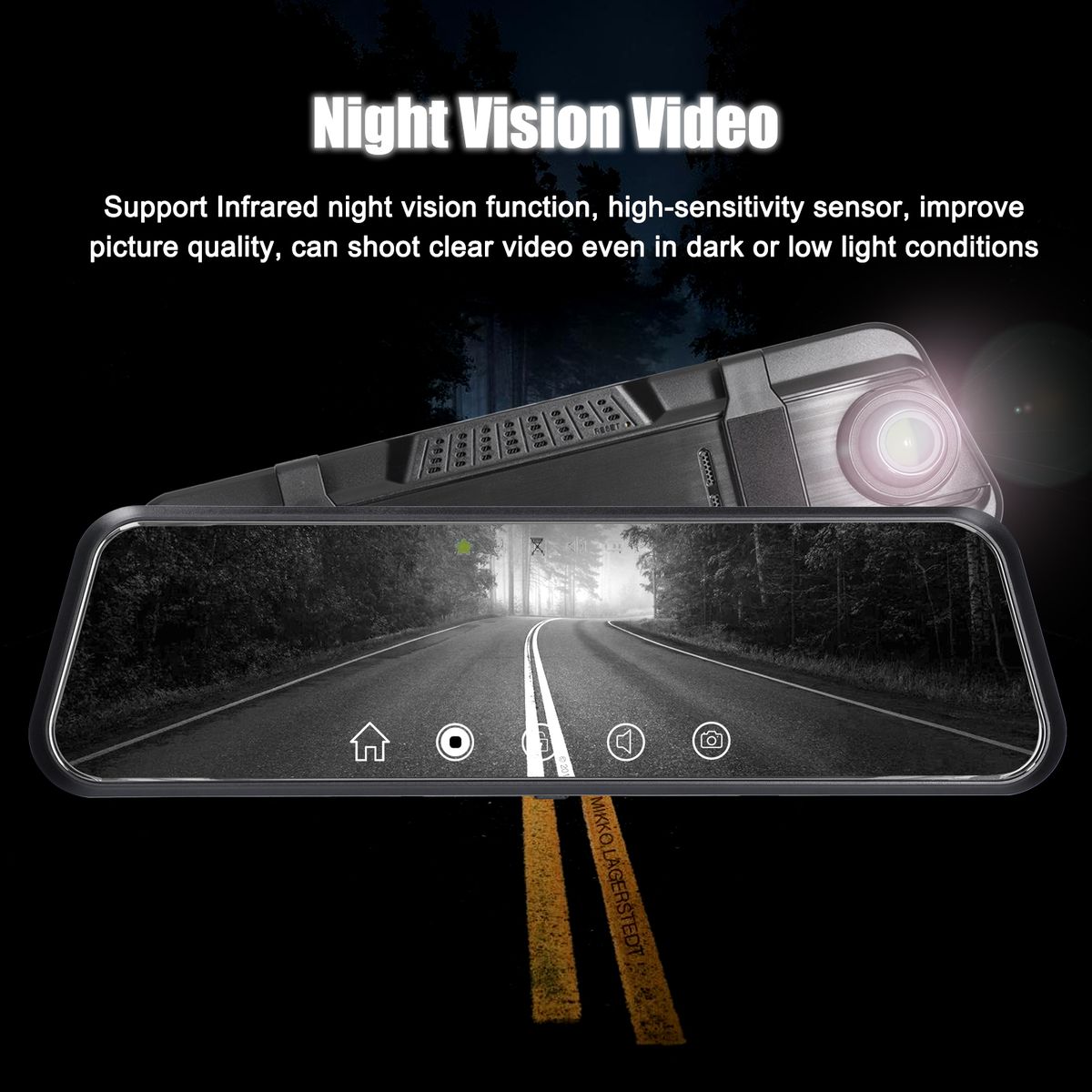 1080P Rear View Dash Cam 9.66 Inch Touchscreen Car DVR Video