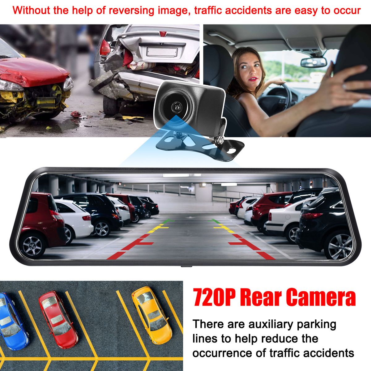 1080P Rear View Dash Cam 9.66 Inch Touchscreen Car DVR Video