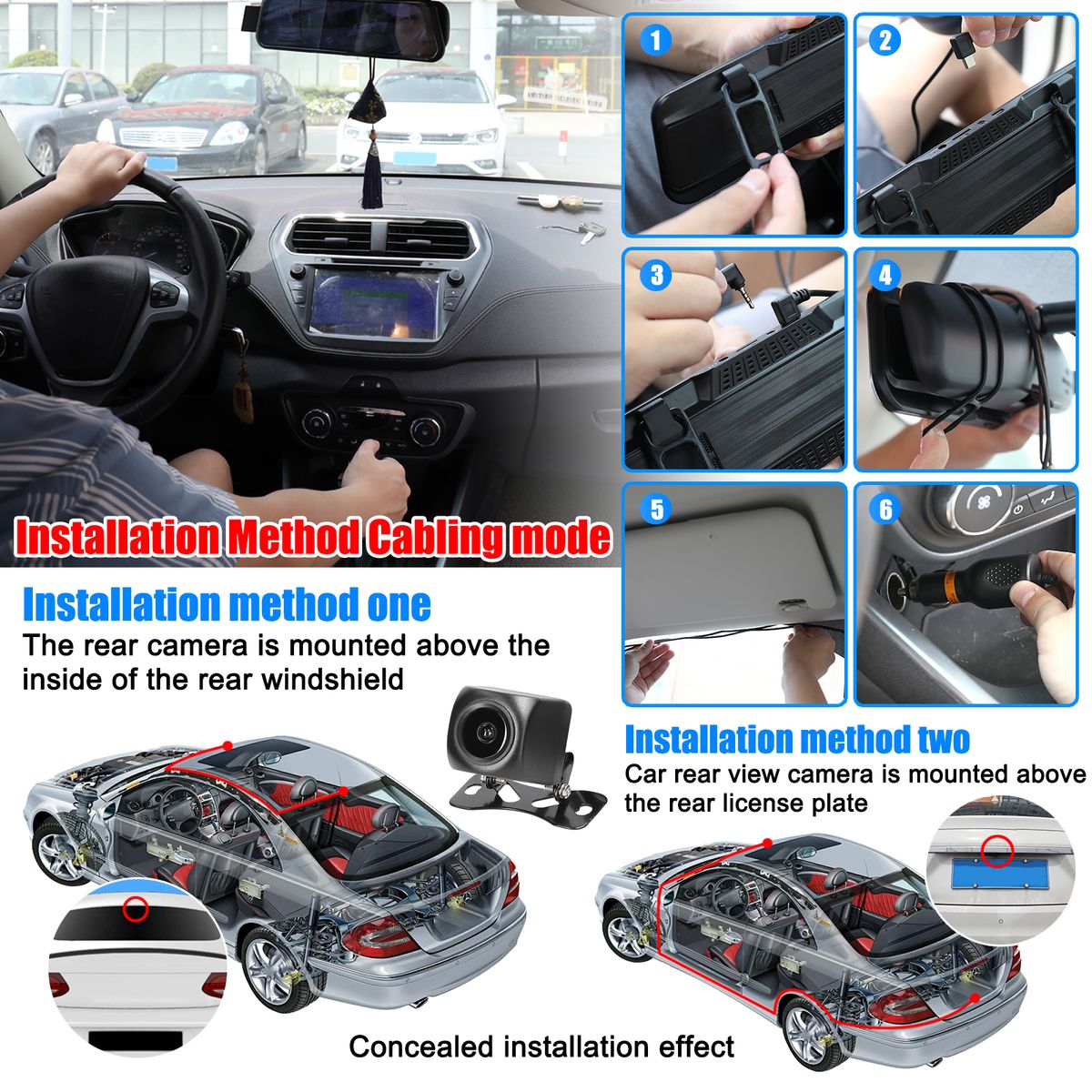 1080P Rear View Dash Cam 9.66 Inch Touchscreen Car DVR Video