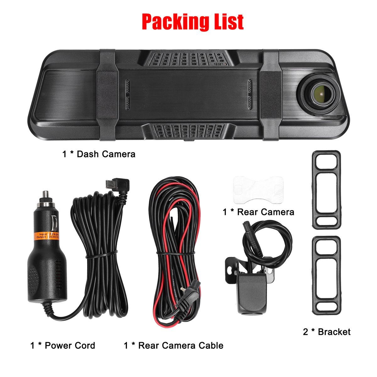 1080P Rear View Dash Cam 9.66 Inch Touchscreen Car DVR Video