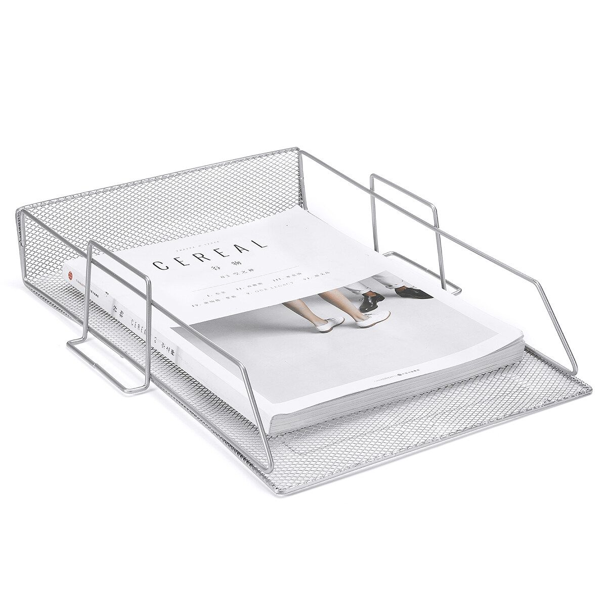 4 Layers Metal Document Trays Desktop Stackable Letter Trays File Organizers Silver