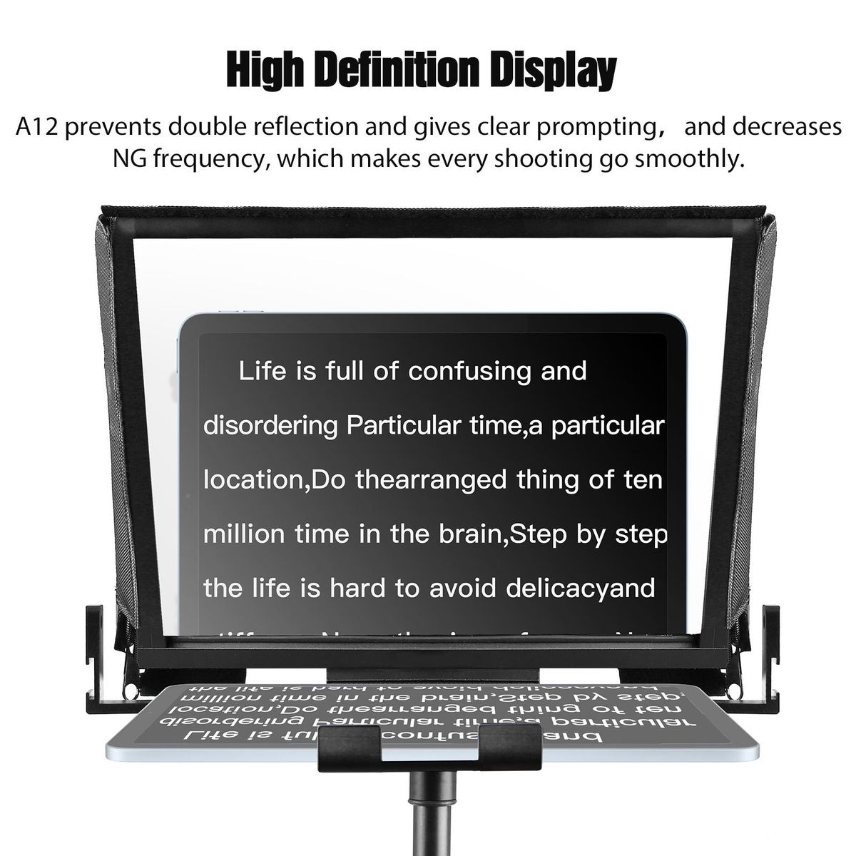 Andoer A12 Portable Camera Teleprompter Prompter for DSLR/ Mirrorless Cameras Video Recording Live Streaming Interview Stage Presentation Speech with Remote Control Carry Case