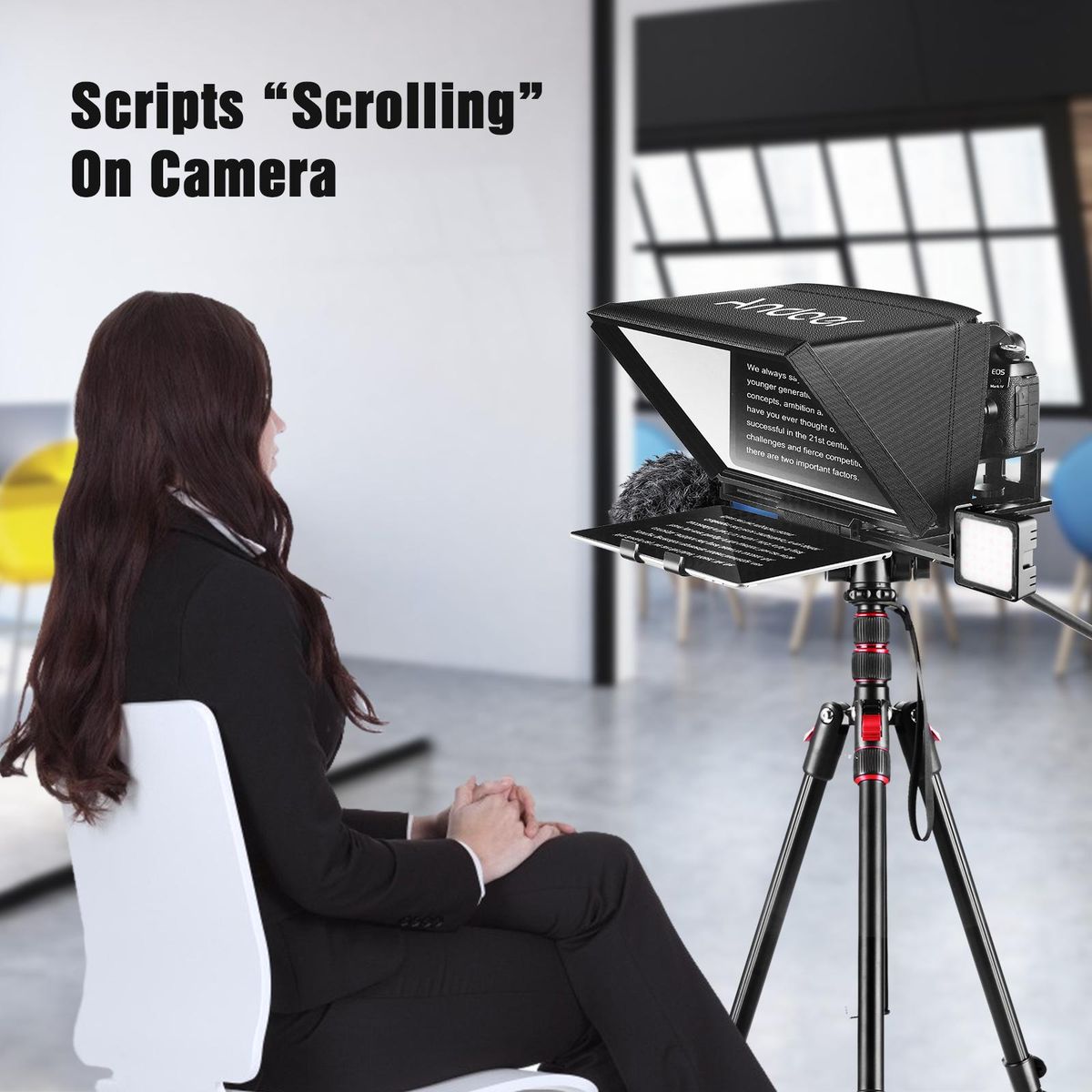 Andoer A12 Portable Camera Teleprompter Prompter for DSLR/ Mirrorless Cameras Video Recording Live Streaming Interview Stage Presentation Speech with Remote Control Carry Case