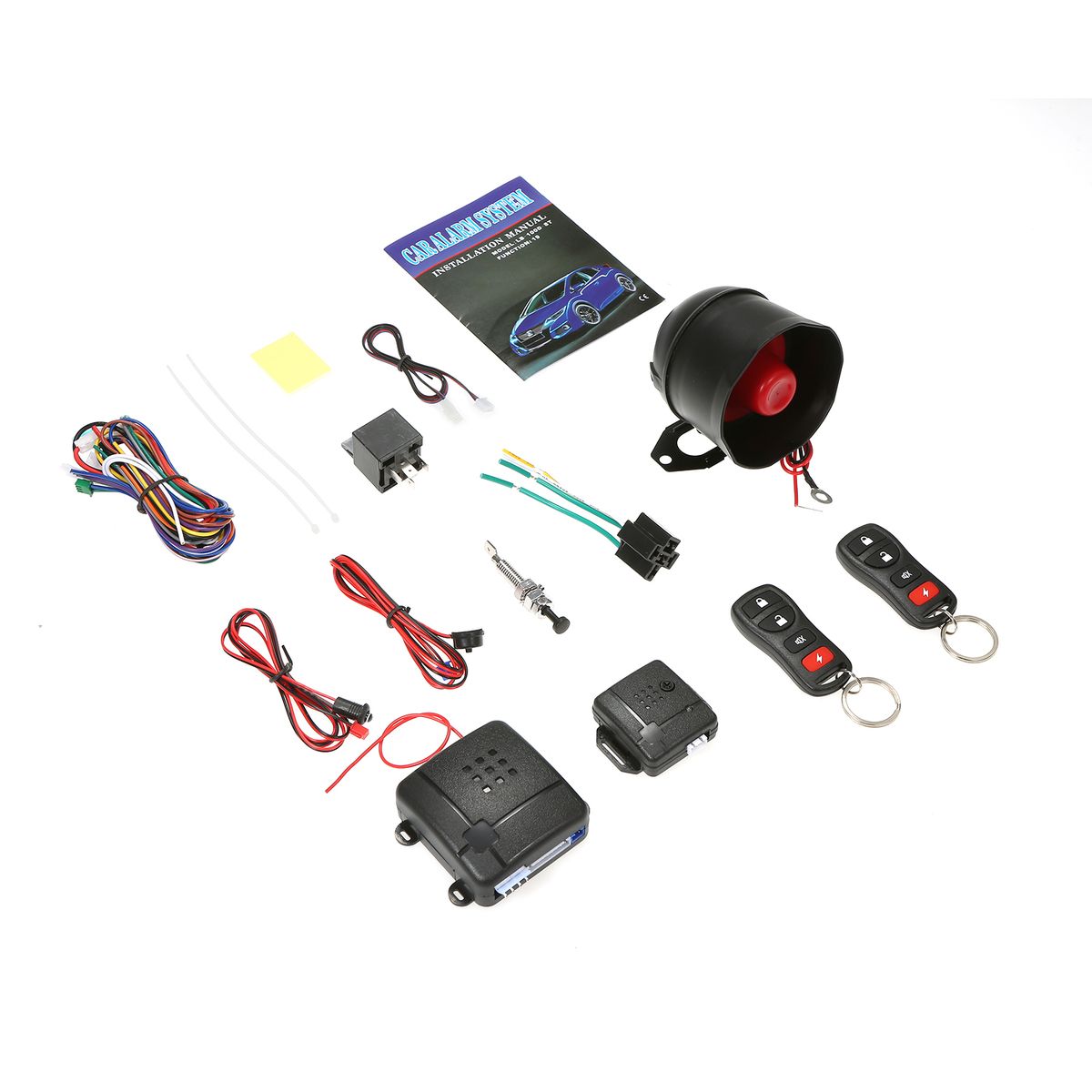 Car Security System Kit Anti-Theft System 2 Remote Controls