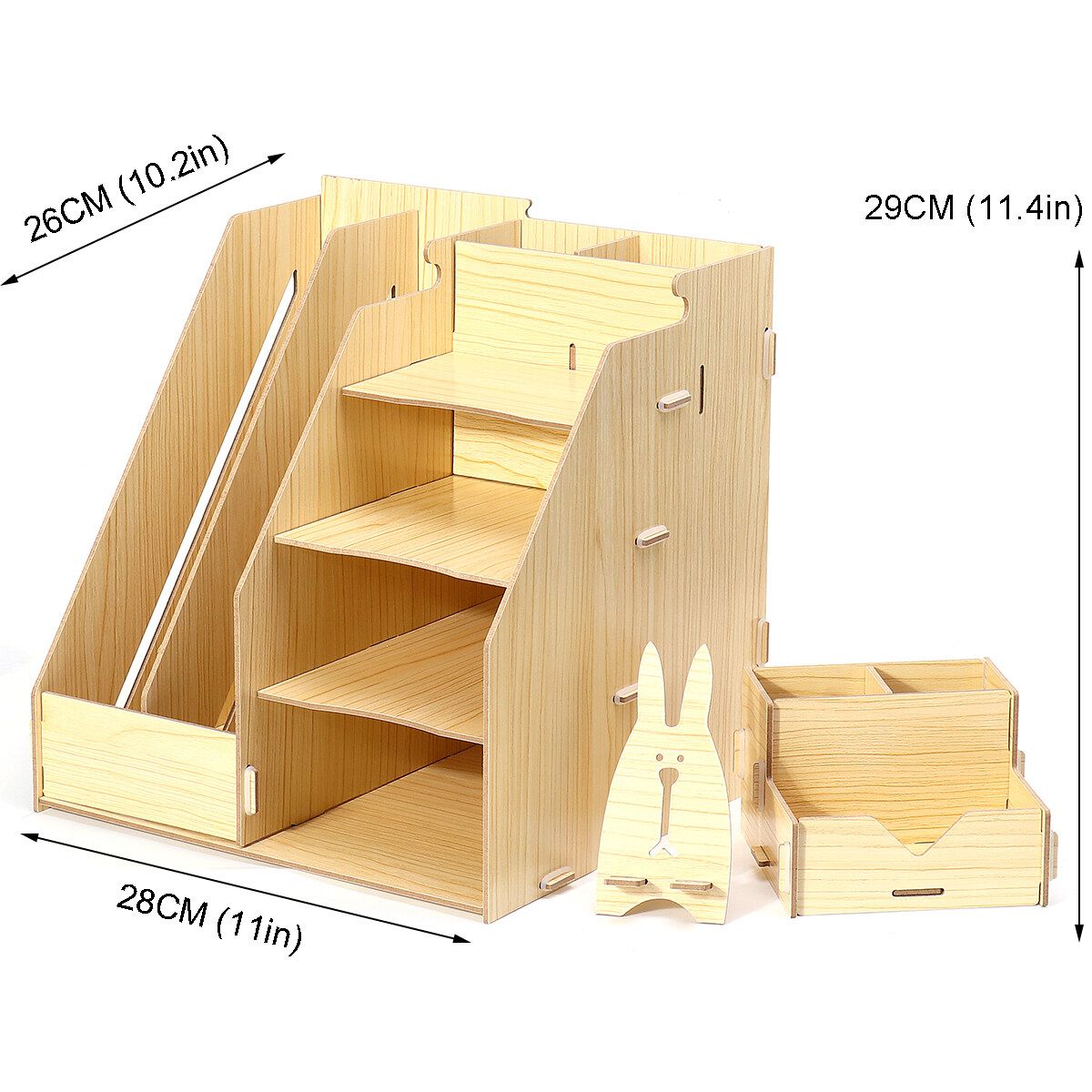 Table Storage Rack Desktop Pen Pencil Organizer File Stand Holder Rack Box Office Case White Maple